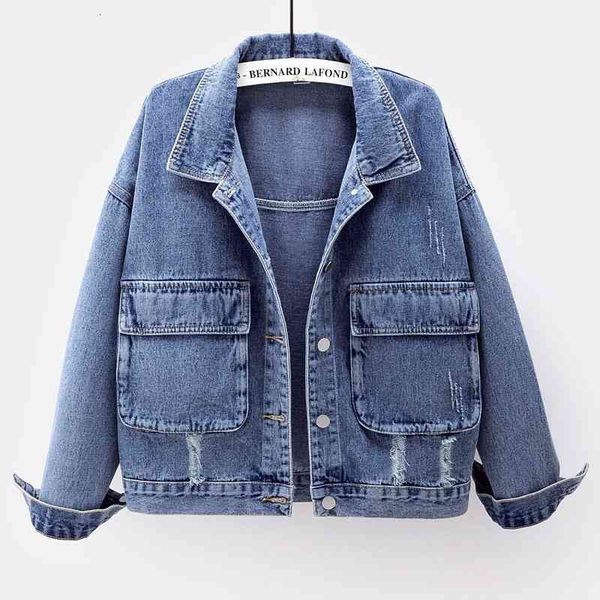 

women's jackets harajuku denim short jacket women clothes spring autumn vintage big pocket solid student loose jeans coat female, Black;brown