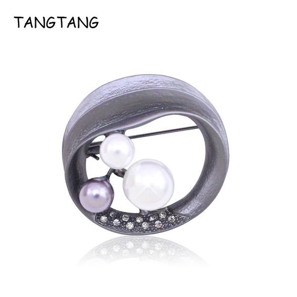 

pins, brooches tangtang classic brooch for women oval shape pearl pins black/white/gold plated choose fashion and pin, Gray