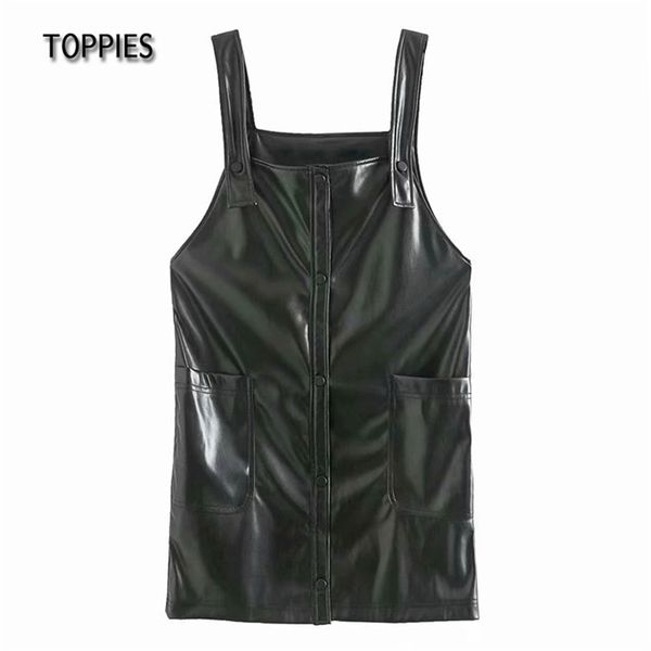 

black pu camisole dresses mini dress women faux leather suspender high street 210421, Black;gray