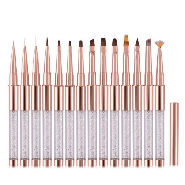 

nail brushes rose gold acrylic gel brush uv drawing with cap rhinestone metal handle salon diy manicure tools, Yellow