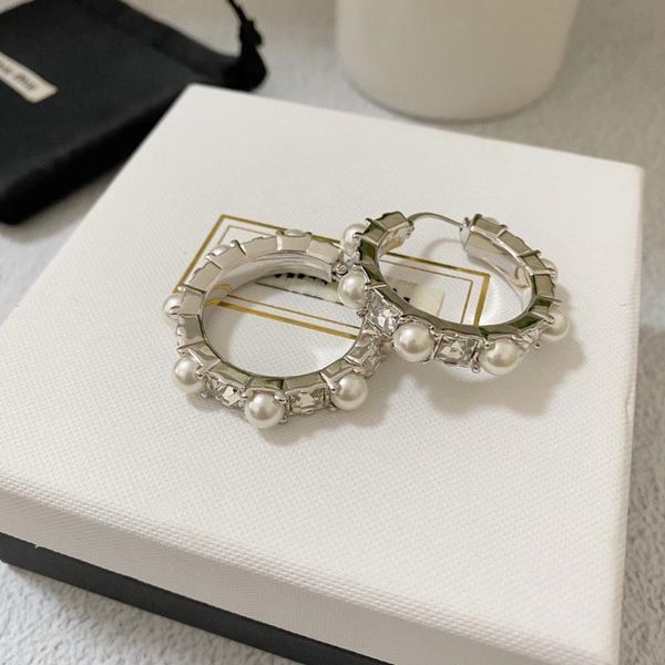 

hoop & huggie retro temperament european and american pearl crystal wild earrings, Golden;silver