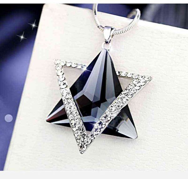 Koreanische Mode Geometrische Dreieck Blau Kristall Anhänger Halskette frauen Sechszackigen Stern Metall Zubehör Schmuck Keine Kette G1206