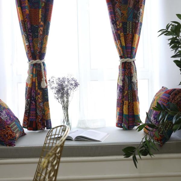 

bohemian retro ethnic style short curtains cotton linen half blackout elegant living room curtain study home decor & drapes