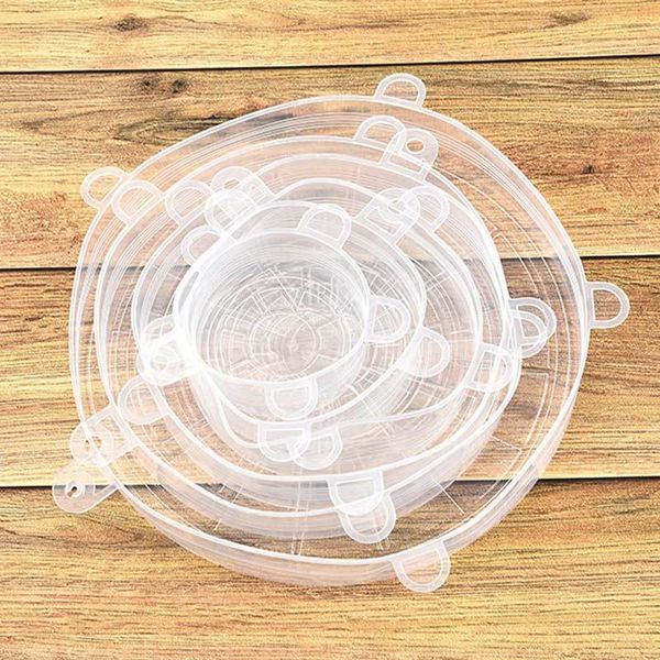 

6pcs universal stretch cover food grade silicone bowl lid kitchen accessories cooking tools 4 colors available
