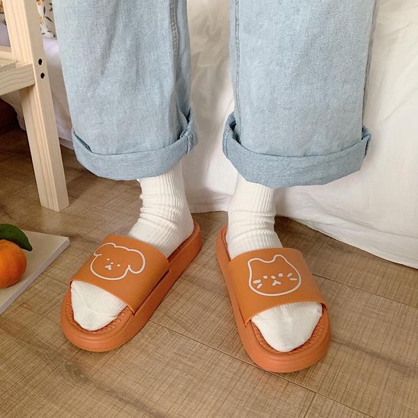 

slippers sp&city ins style cute cartoon women's shoes simple animals thick bottom sandals comfort casual outdoor wear beach, Black