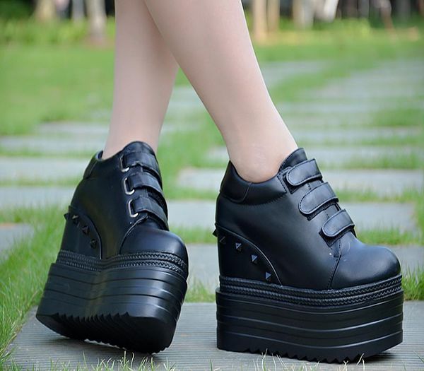 

dress shoes 2021 height increase women's 13 cm thick bottom wedge casual super high single, Black