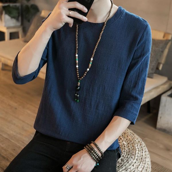 

men's t-shirts summer pure color casual o neck short sleeves t-shirt men linen retro tshirts blouse fashion large size male clothing te, White;black