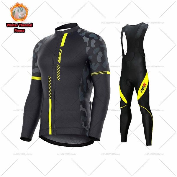 

Racing Sets 2021 NSR Winter Bicycle Clothing Suit Men Thermal Fleece Cycling Jersey Set MTB Wear Ropa Ciclismo Invierno, Black;blue