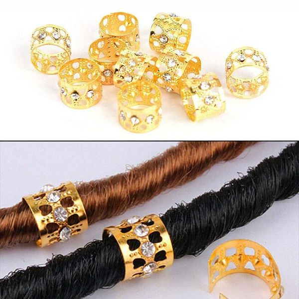 

hair clips & barrettes 10pcs dread braids gold silver color micro lock tube beads adjustable cuffs for accessories, Golden;silver