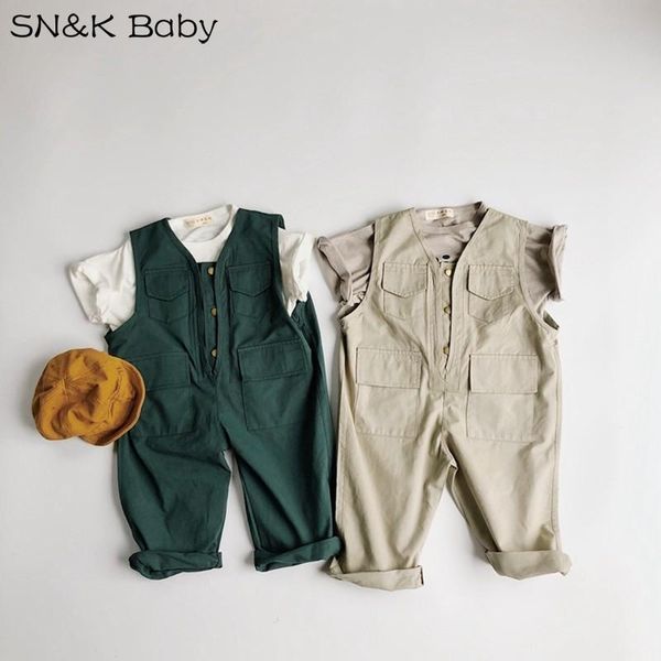

jumpsuits kids baby boys and girls fashion clothes spring sleeveless pocket loose overalls 1-6 years children soft comfortable, Blue