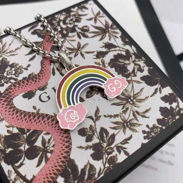 

2021 new jewelry s925 sterling colorful rainbow necklace double exquisite lovely skull head pendant silver