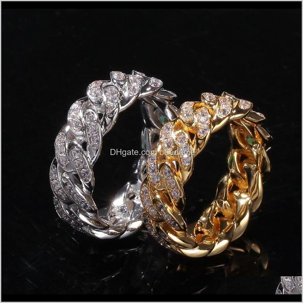 

with side drop delivery 2021 hip hop jewelry diamond stones rings iced out cuban link chain men gold sier ring c1b59, Silver