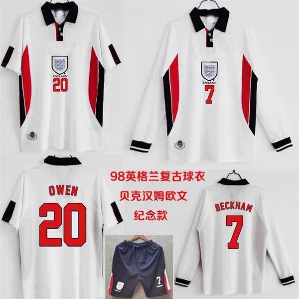 

98 classic england jersey home white 7 david's 20 owens coles soccer jersey
