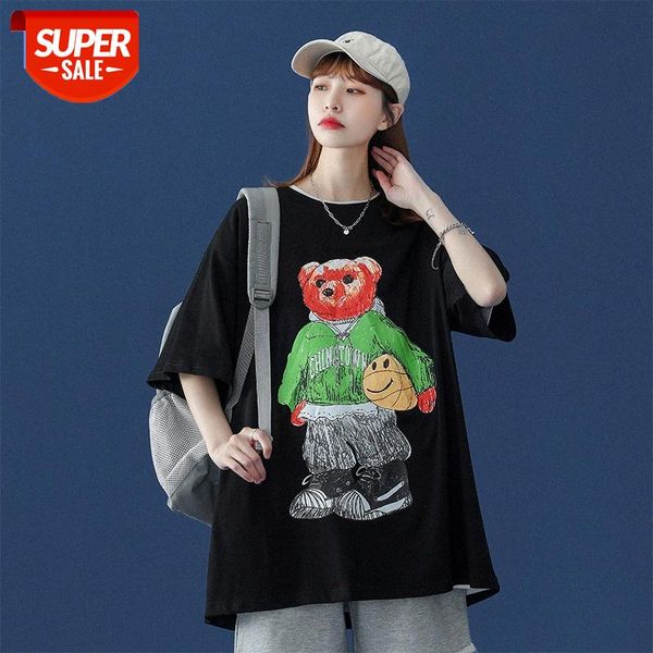 

personalized bear short-sleeved shirt women's hong kong style plus size loose half-sleeved t-shirt #iz3i, White