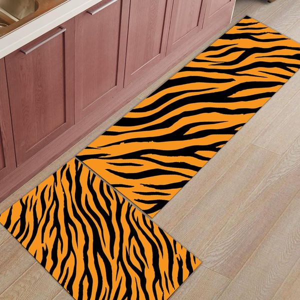 

black yellow tiger pattern texture long kitchen mat home entrance doormat anti-slip bathroom rug floor decoration carpets