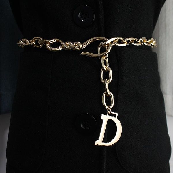 

belts niche design synchronization d-letter belt fashion versatile women's light luxury style personalized chain waist seal, Black;brown