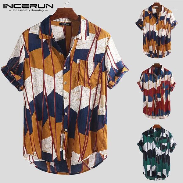 

men's casual shirts incerun fashion printing men hawaiian shirt short sleeve lapel vacation beach blouse chemise 2021 s-5xl, White;black