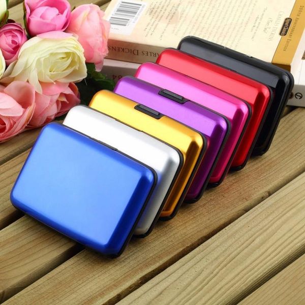 

card holders fashion aluminum metal waterproof business id credit magnetic holder case wallet box multicolor, Brown;gray