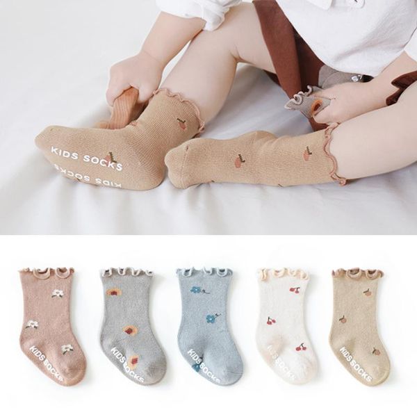 

born baby socks flower ruffled infant girls short spring autumn toddler kids cotton anti slip, Pink;yellow