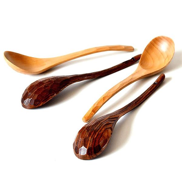 

japanese spoon 10pcs/lot tortoise shell manual curved handl wooden soup kitchen tableware spoons