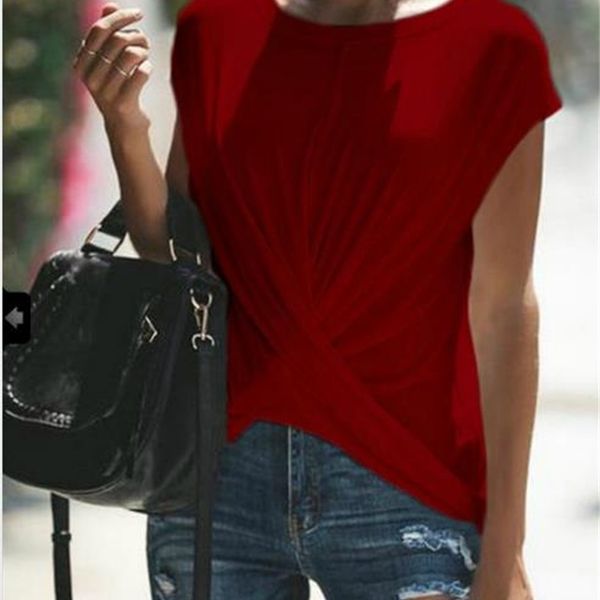 

women's t-shirt summer solid casual tshirts for women clothes female cross draped designer tees, White