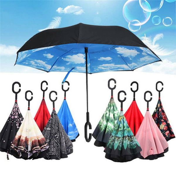 

c-handle double layer/upside down/reverse opening umbrella rain umbrellas