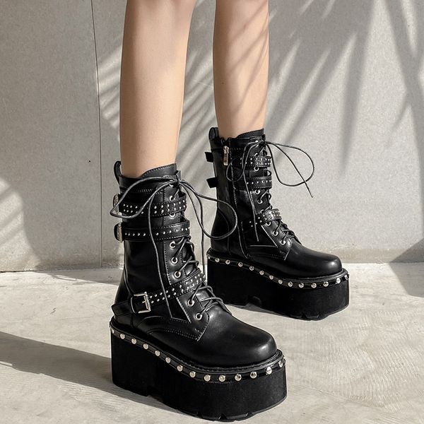

net red thick bottom women's 2021 autumn and winter metal rivet short motorcycle martin boots 328-9, Black