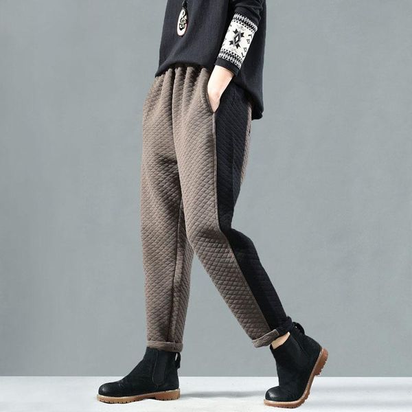 

women's pants & capris winter retro women loose knitting trousers elastic waist pocket spliced casual female blended 2021 mori girl, Black;white