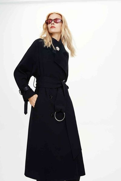 

women's two piece pants autumn and winter products extended knee-length european american net red ladies ring trench coat women 70, White