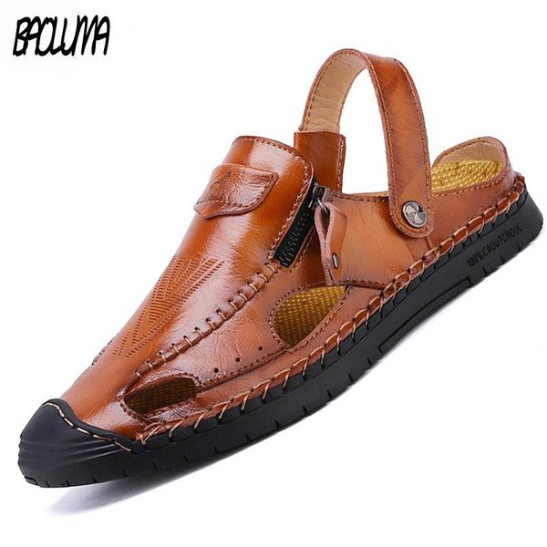 

sandals classic men's shoes breathable leather men summer beach rubber outsole man roman big size, Black
