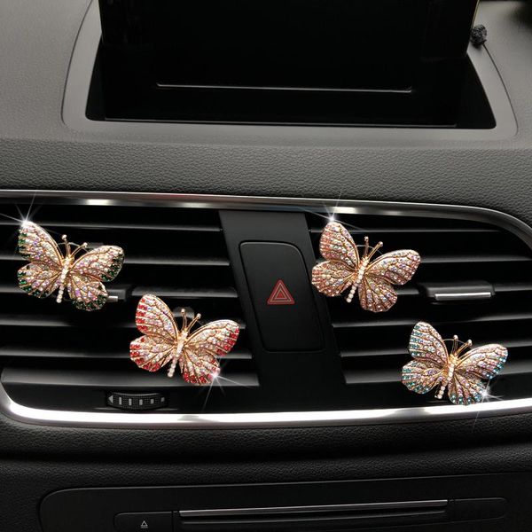 

car air freshener exquisite butterfly shape of rhinestone perfume colorful decoration clip