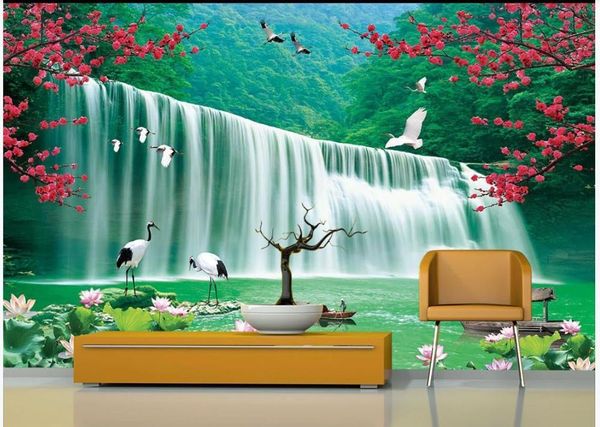

wallpapers custom po 3d mural idyllic tree waterfall flower lotus landscape for living room painting wall papers decor