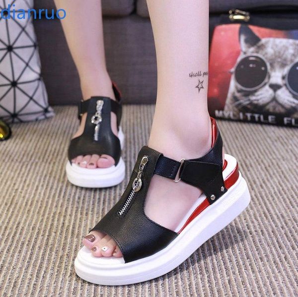 

sandals female fairy style 2021 summer wild student flat-bottomed fish mouth sponge cake thick-bottomed tide sports, Black