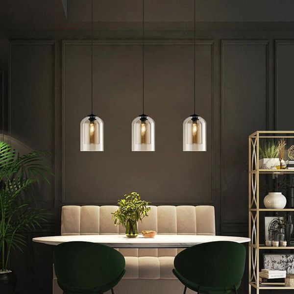 

pendant lamps glass lights double lampshade e27 led for bedroom dining table daily lighting black gray hanging fixtures