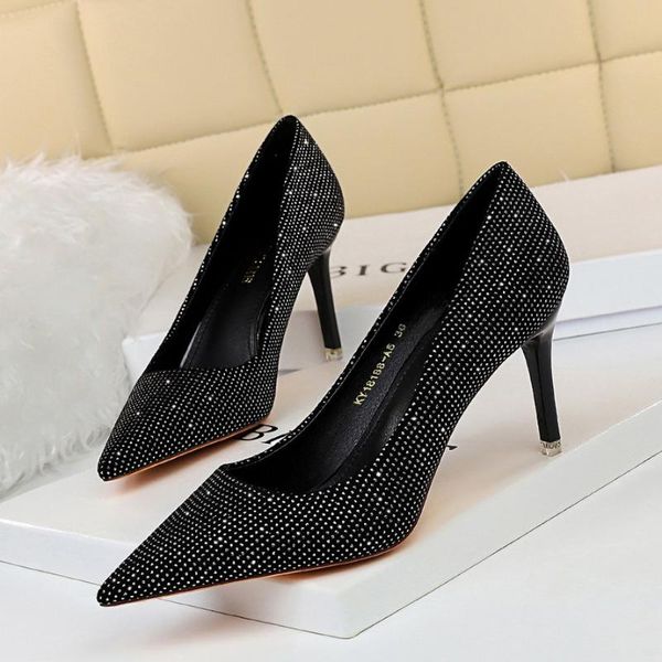 

dress shoes big size 43 women 2021 fashion shallow pumps high heels female pointed toe crystal ladies party, Black