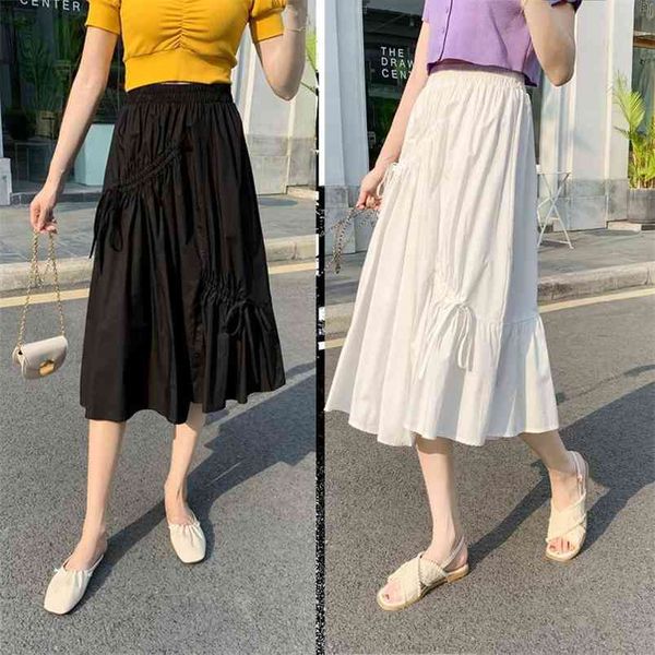 

summer arrival elastic high waist slimming simple pure color casual temperament women irregular long skirt 210527, Black