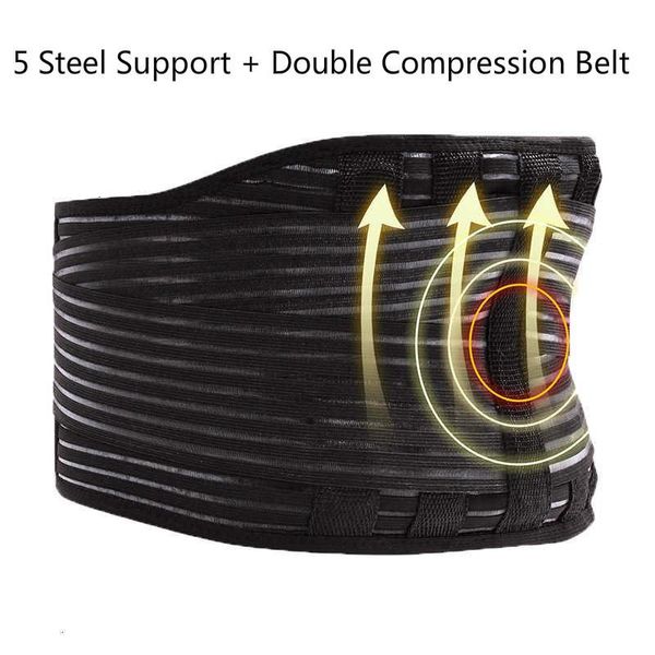 

tourmaline self heating waist belt with steel support double compression band magnetic therapy back brace lumbar massager, Black;gray