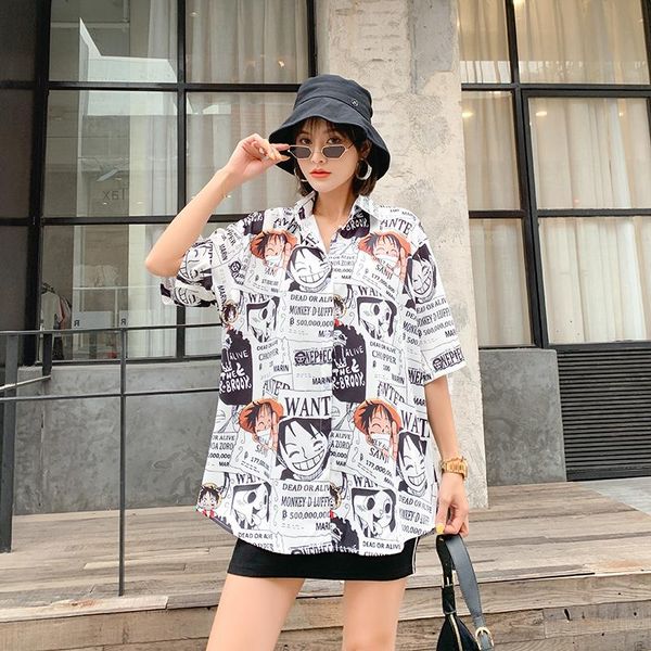

plus size t-shirt summer blouse womens mens ladies girl button up shirt japanese anime one piece manga clothing harajuku clothes 2021, Black