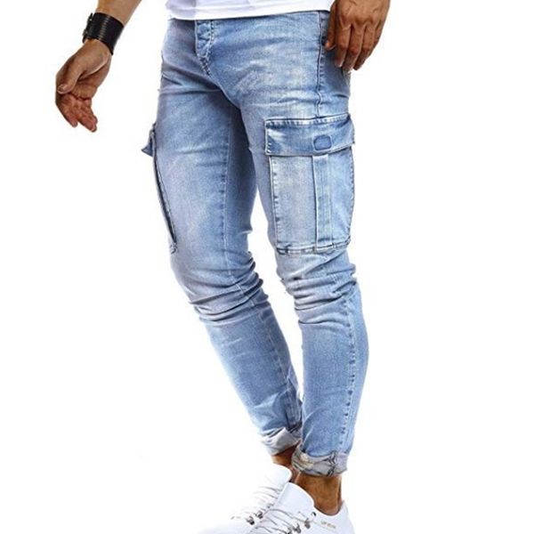 

fashion jeans men's hip hop wash casual pocket sports 2021, Blue