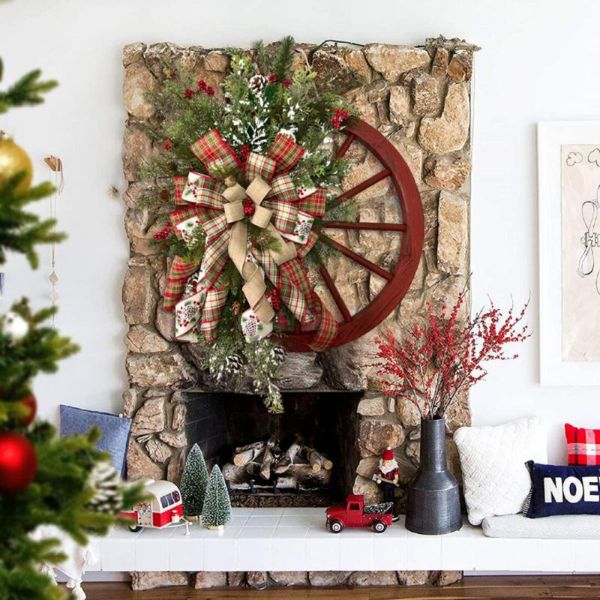 

decorative flowers & wreaths 40cm artificial christmas wreath bow winter fashion garland red round wooden xmas ornaments party year home dec