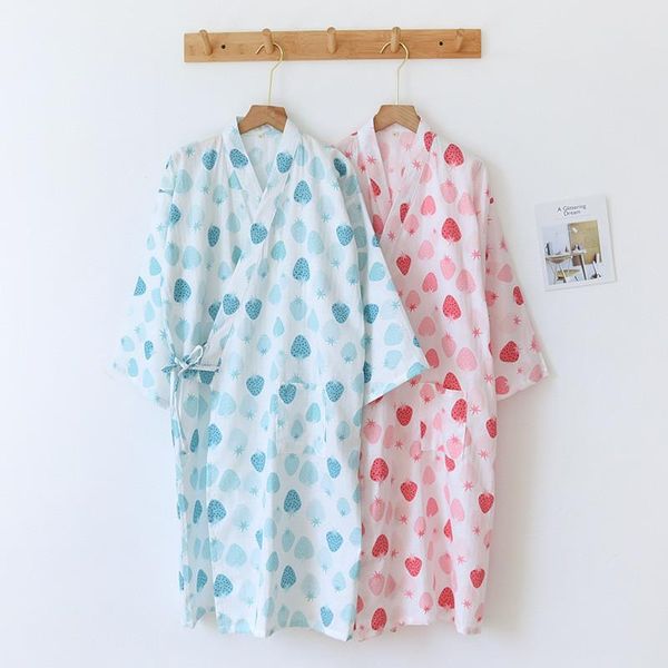 

ethnic clothing pajamas japanese style kimono yukata lover matching sleepwear women men clothes robe floral print kawaii summer suit, Red