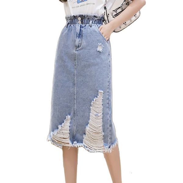 

casual dresses hole denim skirt women elastic waist skirts womens midi spring autumn korean fashion button falda pantalon mujer p, Black;gray