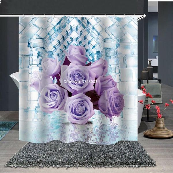 

rose 3d digital printing hook shower curtain home decor bathroom waterproof polyester curtains