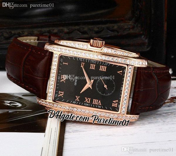 

2022 gondolo 5124g automatic mens watch rose gold diamonds bezel black dial roman markers brown leather strap 5 styles watches puretime01 e1, Slivery;brown