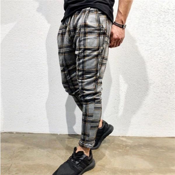 

fashion boutique pants 2021 men's slim personalized leisure sports striped, Black