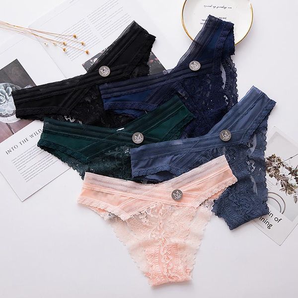 

women's panties lace hollowed out underwear no trace medium low waist thin breathable girls', Black;pink