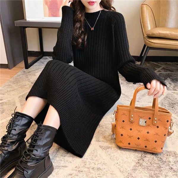 

women's sweaters autumn / winter 2021 round neck long sweater loose pullover bottom knitted thickened foreign style, White;black