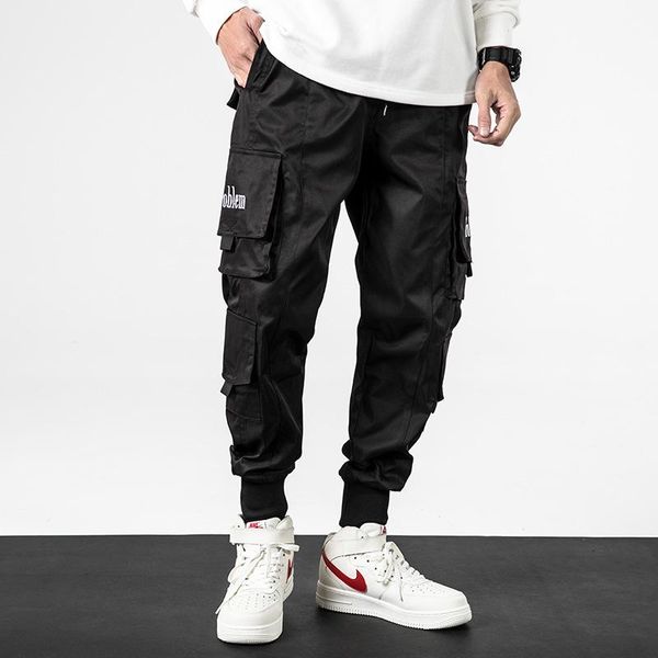 

fashion casual multi pocket cargo pants men oversize work wear jogging male streetwear harem tactical trousers sweatpants men's, Black