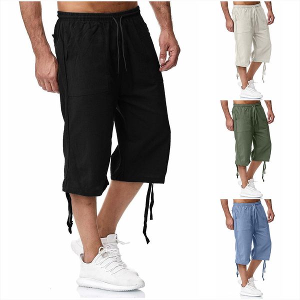 

summer casual shorts cotton women pants linen trousers sling sports jogging cropped cargo for men color short, Black