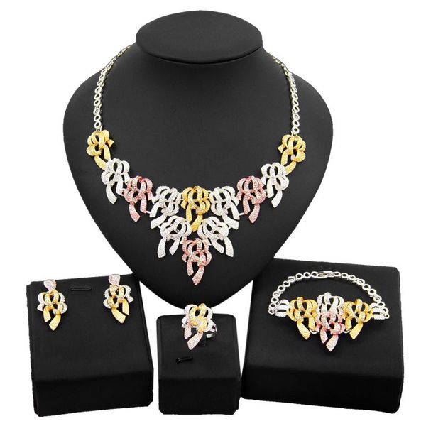 

earrings & necklace yulaili fashion dubai gold jewelry for women chain charm bracelet ring bridal party wedding jewelery set, Silver
